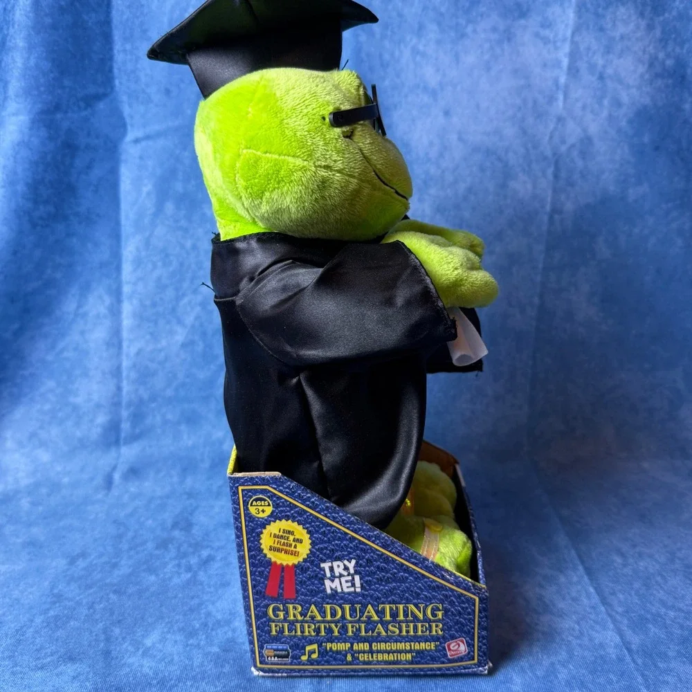Vintage CVS Graduating Flirty Flasher Frog Animated Plush Tested Works w/ Box